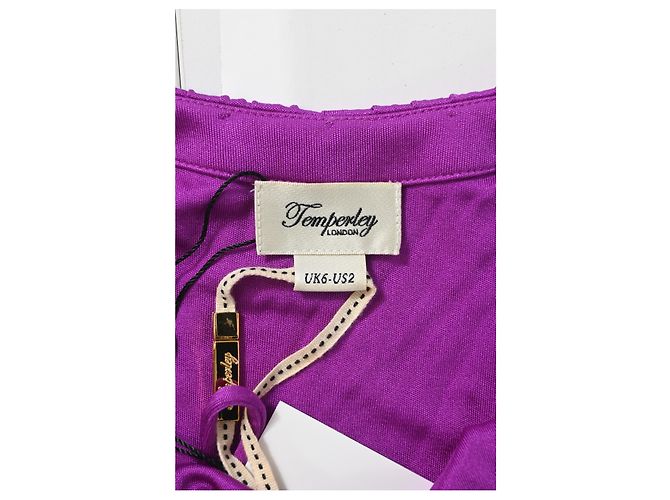 Vestido midi off-shoulder drapeado con cinturón de borlas en viscosa violeta de Temperley London Púrpura - vista 10