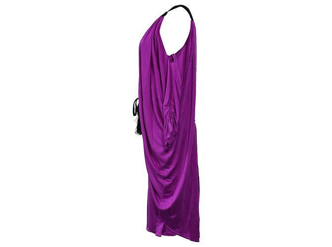 Vestido midi off-shoulder drapeado con cinturón de borlas en viscosa violeta de Temperley London Púrpura - vista 2