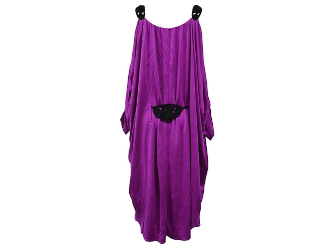 Vestido midi off-shoulder drapeado con cinturón de borlas en viscosa violeta de Temperley London Púrpura - vista 3