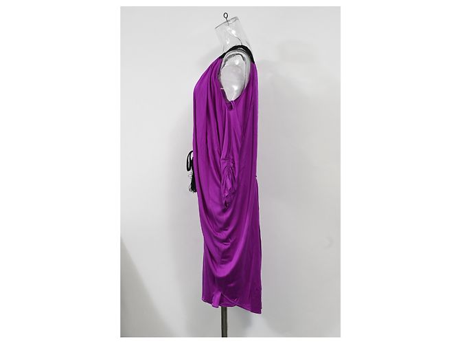 Vestido midi off-shoulder drapeado con cinturón de borlas en viscosa violeta de Temperley London Púrpura - vista 7