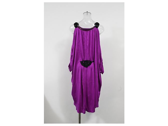 Vestido midi off-shoulder drapeado con cinturón de borlas en viscosa violeta de Temperley London Púrpura - vista 8
