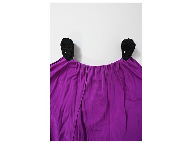 Vestido midi off-shoulder drapeado con cinturón de borlas en viscosa violeta de Temperley London Púrpura - vista 9