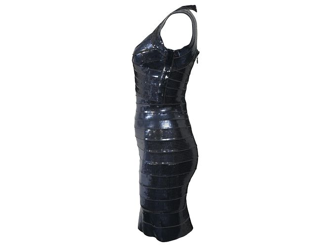 Herve Leger Pailletten-Mini-Bodycon-Kleid aus marineblauem Rayon - Ansicht 2