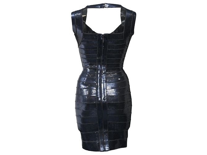 Herve Leger Pailletten-Mini-Bodycon-Kleid aus marineblauem Rayon - Ansicht 3