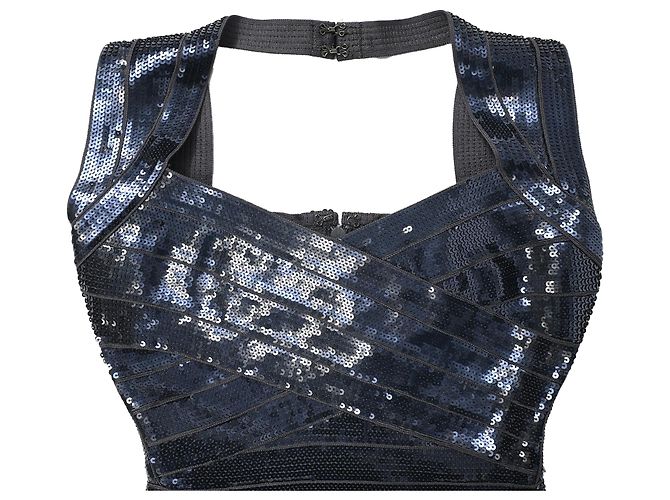 Herve Leger Pailletten-Mini-Bodycon-Kleid aus marineblauem Rayon - Ansicht 4