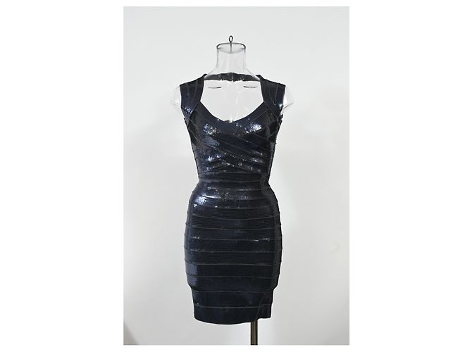 Herve Leger Pailletten-Mini-Bodycon-Kleid aus marineblauem Rayon - Ansicht 6