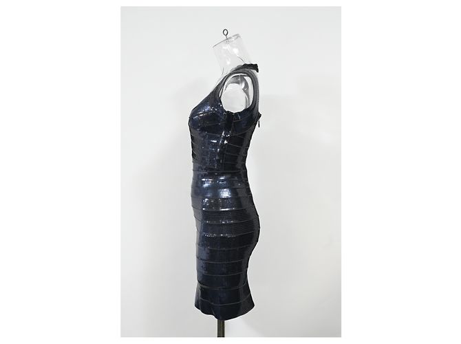 Herve Leger Pailletten-Mini-Bodycon-Kleid aus marineblauem Rayon - Ansicht 7