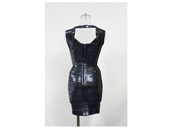 Herve Leger Pailletten-Mini-Bodycon-Kleid aus marineblauem Rayon - Ansicht 8