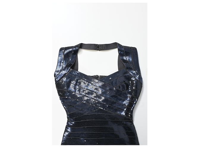 Herve Leger Pailletten-Mini-Bodycon-Kleid aus marineblauem Rayon - Ansicht 9
