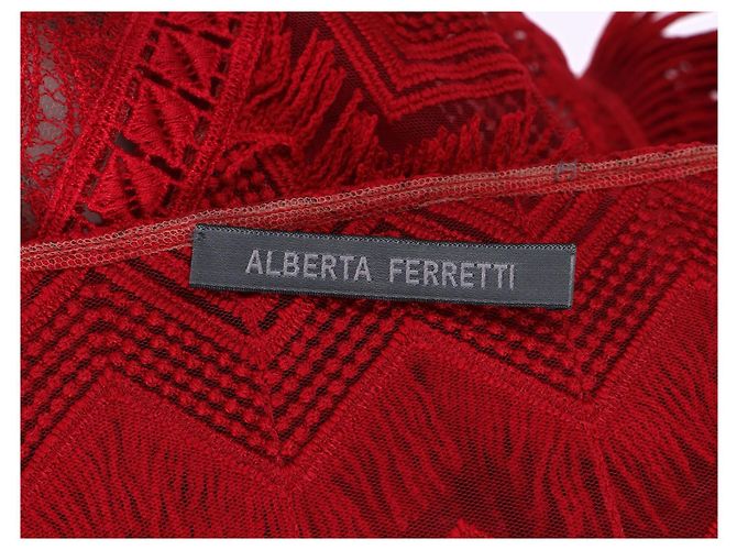 Vestido mini de acetato rojo con detalles de flecos de Alberta Ferretti Roja - vista 10