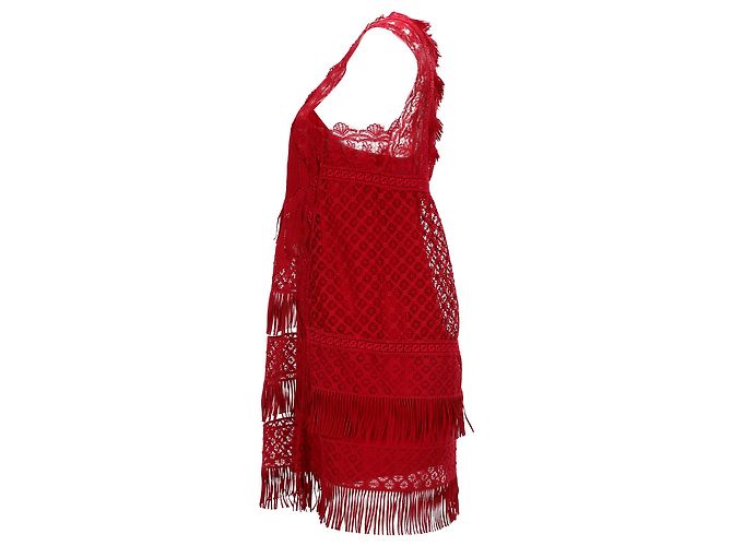 Vestido mini de acetato rojo con detalles de flecos de Alberta Ferretti Roja - vista 2