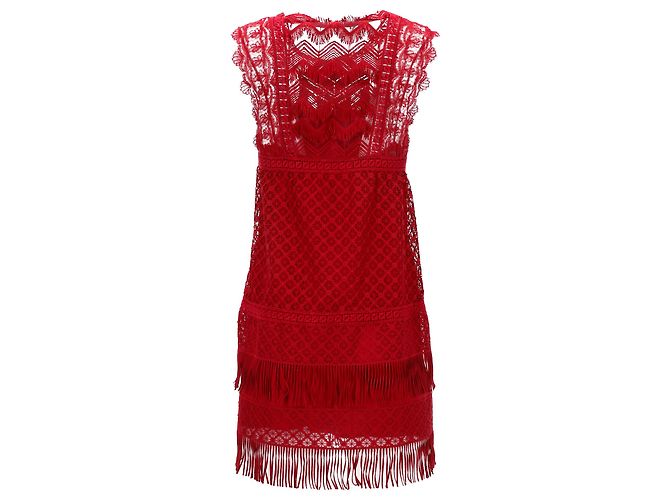Vestido mini de acetato rojo con detalles de flecos de Alberta Ferretti Roja - vista 3