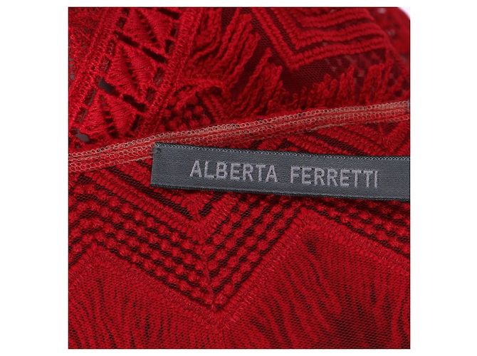 Vestido mini de acetato rojo con detalles de flecos de Alberta Ferretti Roja - vista 4