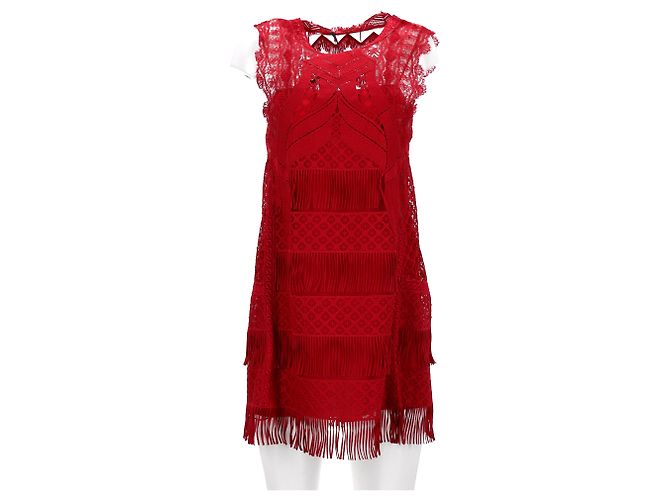 Vestido mini de acetato rojo con detalles de flecos de Alberta Ferretti Roja - vista 7