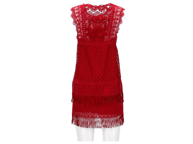 Vestido mini de acetato rojo con detalles de flecos de Alberta Ferretti Roja - vista 9