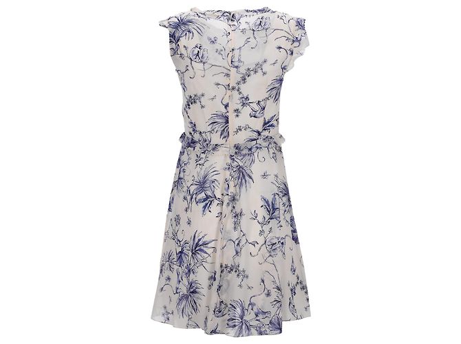 Vestido mini com estampa de macaco e babados em seda creme RED Valentino - vista 3