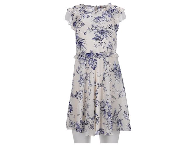 Vestido mini com estampa de macaco e babados em seda creme RED Valentino - vista 7
