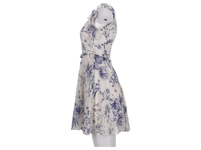 Vestido mini com estampa de macaco e babados em seda creme RED Valentino - vista 8