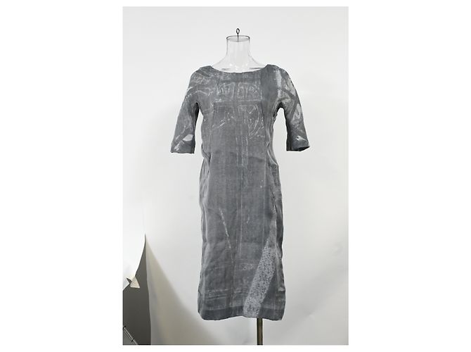 Marni Midi-Kurzarmkleid mit Bleich-Effekt aus grauem Polyester - Ansicht 6
