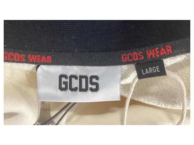 GCDS Logo Half-Zipped Sweater in White and Black Cotton - view 12