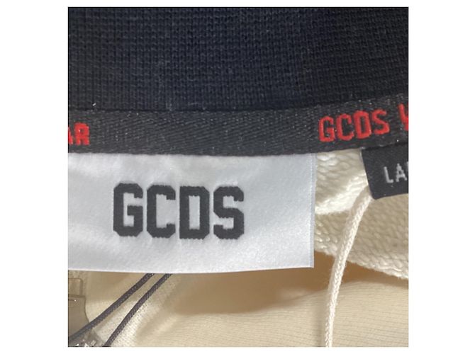 GCDS Logo Half-Zipped Sweater in White and Black Cotton - view 5