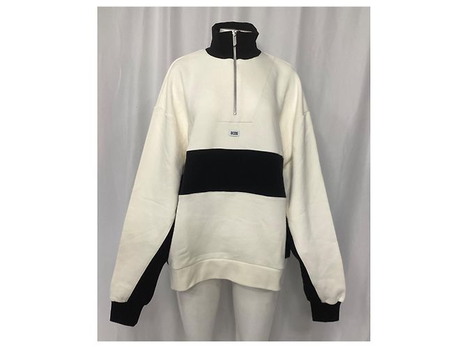 GCDS Logo Half-Zipped Sweater in White and Black Cotton - view 8