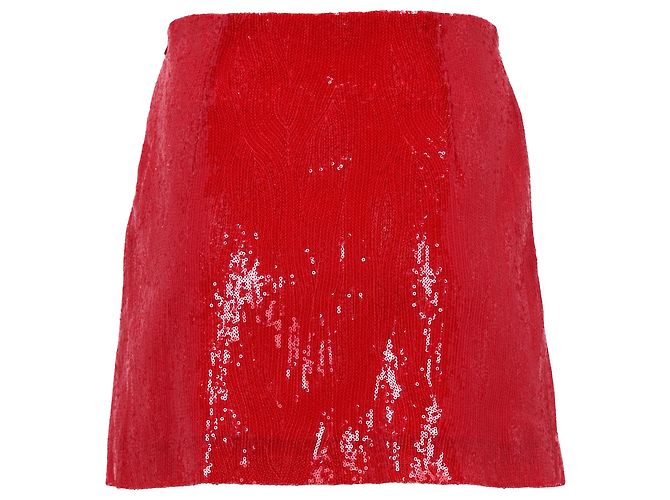 Rote Polyester Mini A-Linien-Rock mit Pailletten von Alberta Ferretti - Ansicht 3
