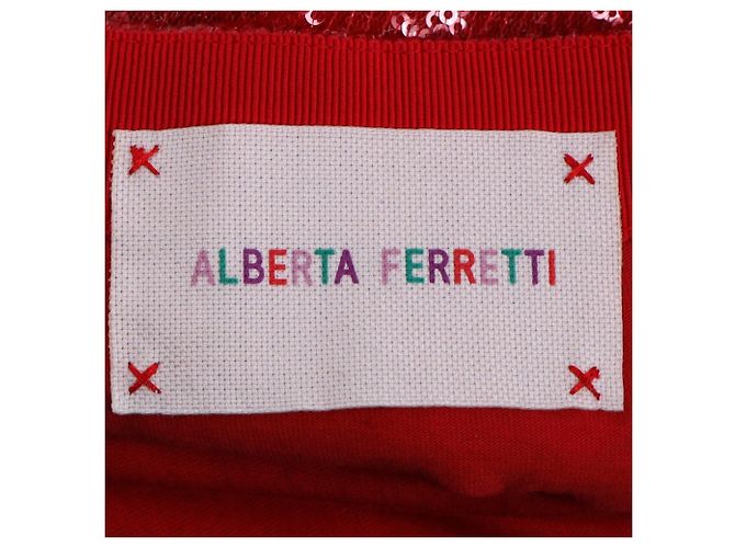 Rote Polyester Mini A-Linien-Rock mit Pailletten von Alberta Ferretti - Ansicht 4