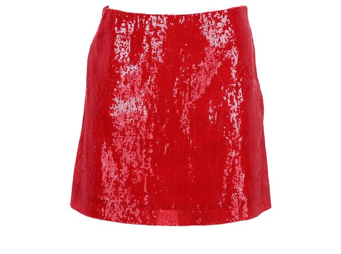 Rote Polyester Mini A-Linien-Rock mit Pailletten von Alberta Ferretti - Ansicht 6