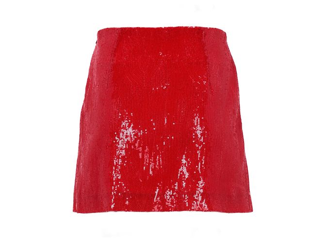 Rote Polyester Mini A-Linien-Rock mit Pailletten von Alberta Ferretti - Ansicht 8