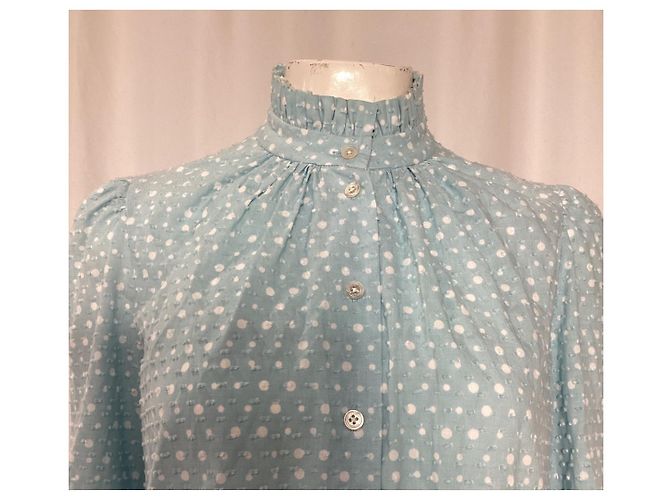 Blusa de gola com babados em algodão azul com bolinhas suíças Marc Jacobs Azul claro - vista 10