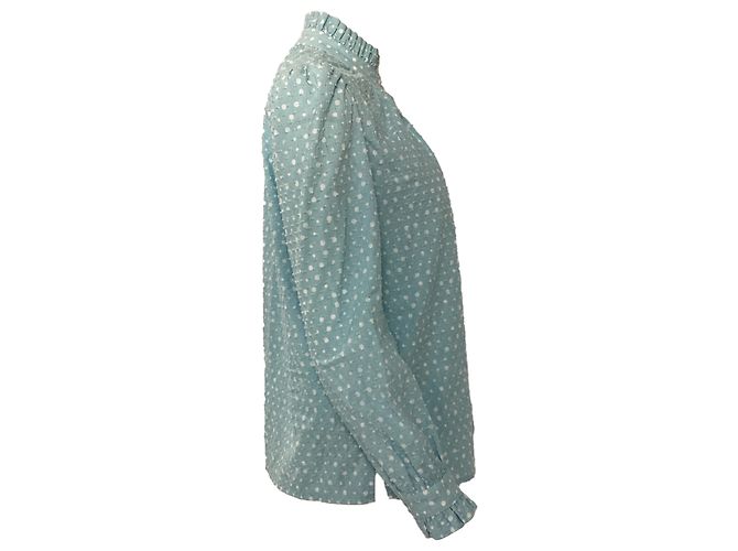Blusa de gola com babados em algodão azul com bolinhas suíças Marc Jacobs Azul claro - vista 2
