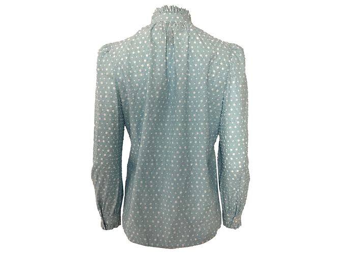 Blusa de gola com babados em algodão azul com bolinhas suíças Marc Jacobs Azul claro - vista 3