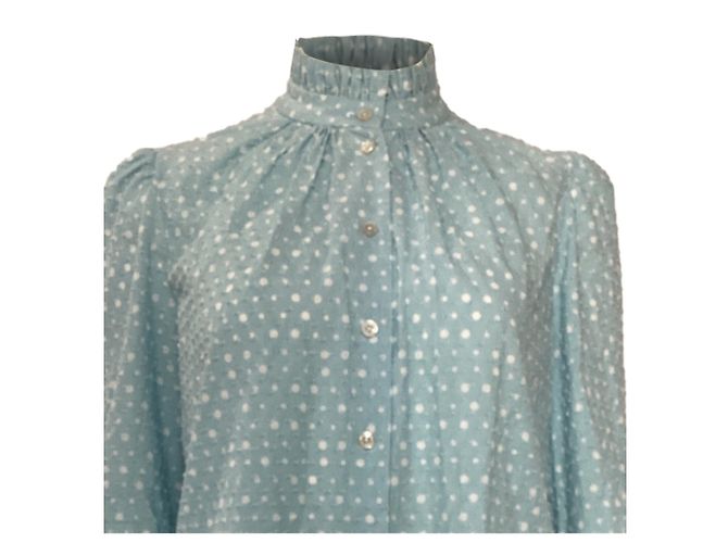 Blusa de gola com babados em algodão azul com bolinhas suíças Marc Jacobs Azul claro - vista 4
