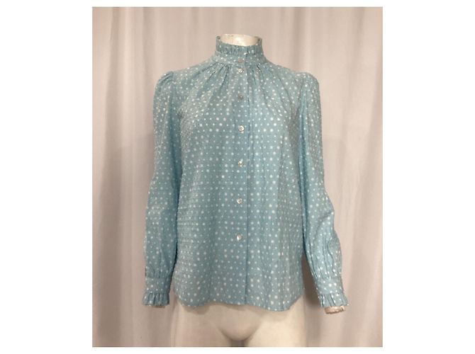 Blusa de gola com babados em algodão azul com bolinhas suíças Marc Jacobs Azul claro - vista 7