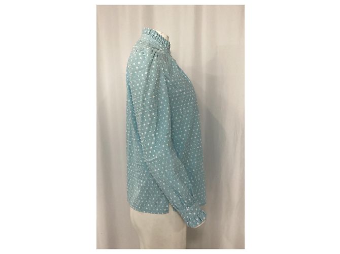 Blusa de gola com babados em algodão azul com bolinhas suíças Marc Jacobs Azul claro - vista 8