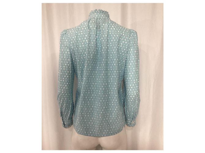 Blusa de gola com babados em algodão azul com bolinhas suíças Marc Jacobs Azul claro - vista 9