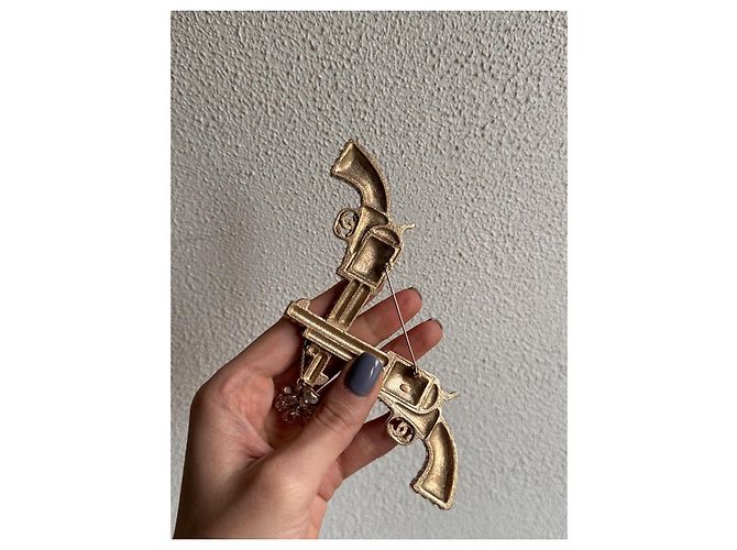 Chanel Spilla doppia rara a forma di pistola Gold hardware - vista 9