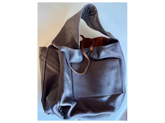 Acne Borsa a tracolla con manico largo Nero Marrone chiaro - vista 2