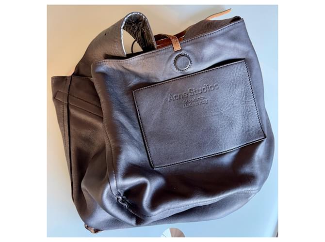 Acne Borsa a tracolla con manico largo Nero Marrone chiaro - vista 5