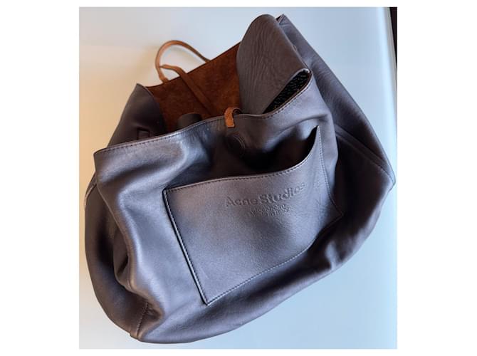 Acne Borsa a tracolla con manico largo Nero Marrone chiaro - vista 6