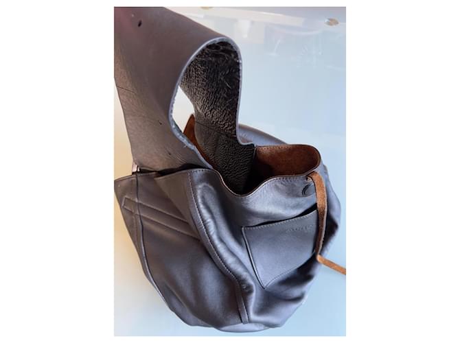 Acne Borsa a tracolla con manico largo Nero Marrone chiaro - vista 7