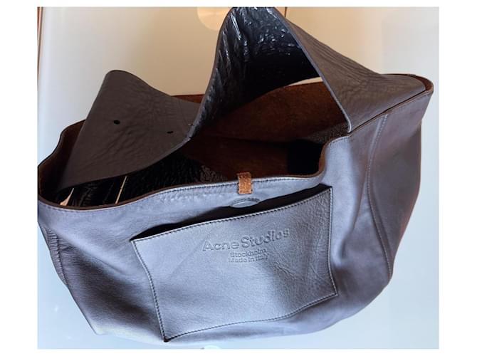 Acne Borsa a tracolla con manico largo Nero Marrone chiaro - vista 9