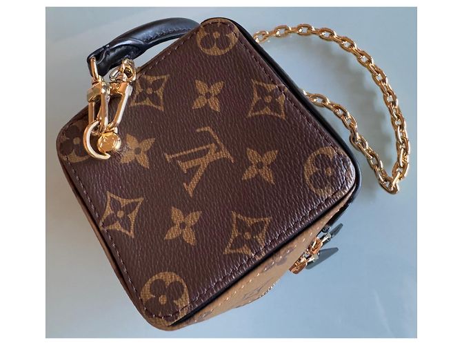 Louis Vuitton Mini Cube Monogramm Leder Tasche mit Kette Schwarz Hellbraun Dunkelbraun - Ansicht 3