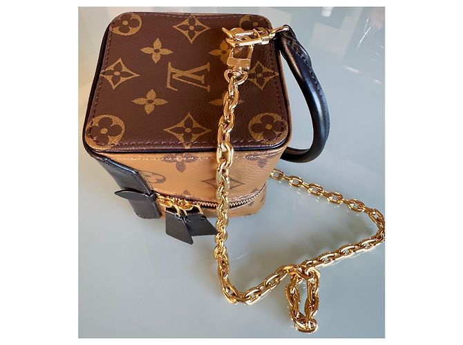 Louis Vuitton Mini Cube Monogramm Leder Tasche mit Kette Schwarz Hellbraun Dunkelbraun - Ansicht 6