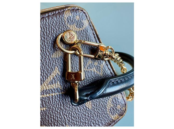 Louis Vuitton Mini Cube Monogramm Leder Tasche mit Kette Schwarz Hellbraun Dunkelbraun - Ansicht 7