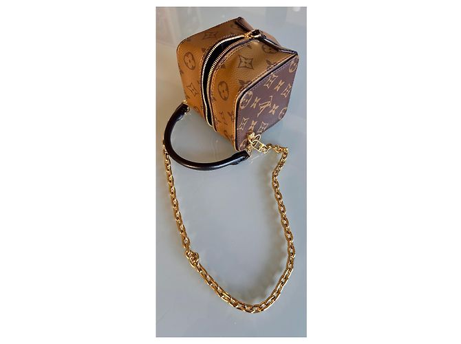 Louis Vuitton Mini Cube Monogramm Leder Tasche mit Kette Schwarz Hellbraun Dunkelbraun - Ansicht 9