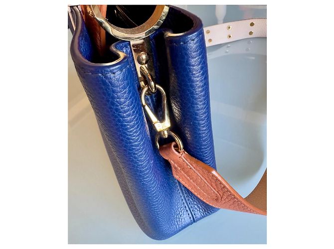 Louis Vuitton Capucines BB Borsa in pelle blu e caramello Marrone chiaro Blu navy - vista 10
