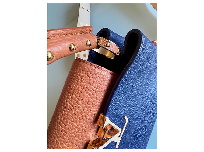 Louis Vuitton Capucines BB Borsa in pelle blu e caramello Marrone chiaro Blu navy - vista 11
