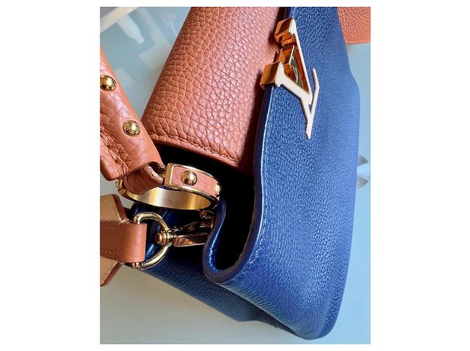 Louis Vuitton Capucines BB Borsa in pelle blu e caramello Marrone chiaro Blu navy - vista 12